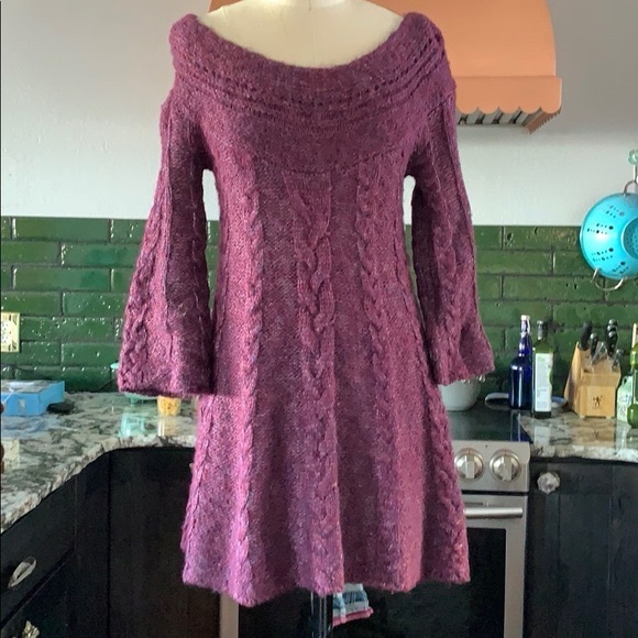 Free People wool blend cable knit mini sweater dress in size smalll - Picture 1 of 7